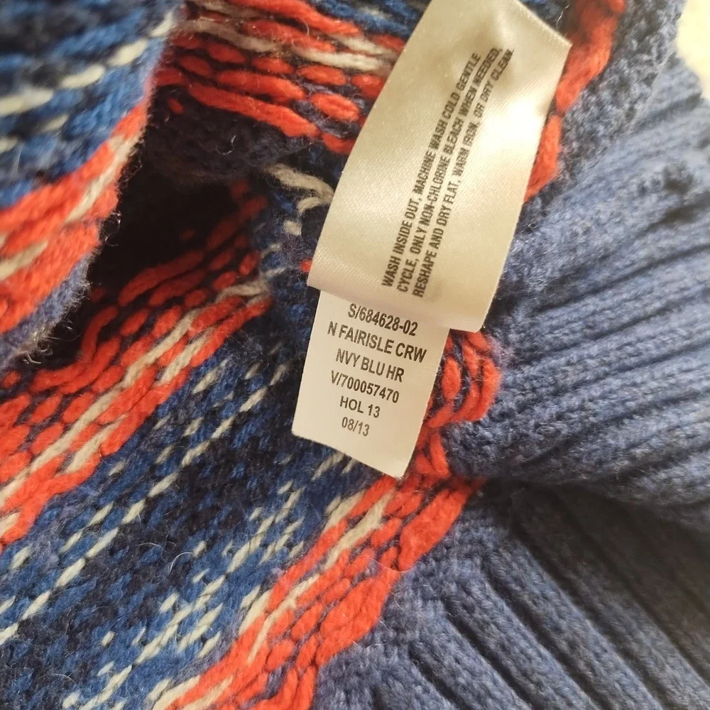 Gap Kid's Sweater XXL 14-16 Blue Pink Fair Isle Wool Blend Crewneck Soft EUC